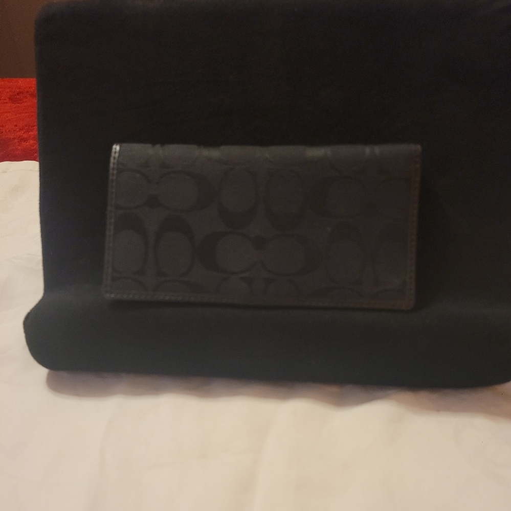 SOLD Coach Vintage Signature Bifold Checkbook Cover In Black
